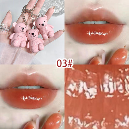 Keychain Mirror Lip Gloss Cute Bear Jelly Liquid Lipstick