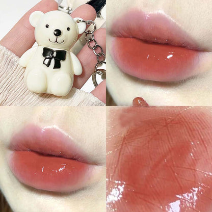 Keychain Mirror Lip Gloss Cute Bear Jelly Liquid Lipstick