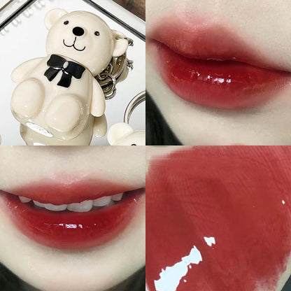 Keychain Mirror Lip Gloss Cute Bear Jelly Liquid Lipstick