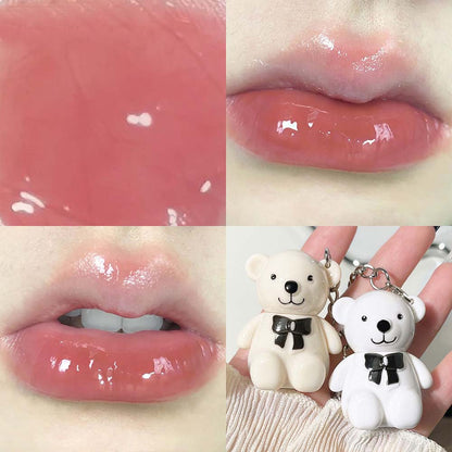 Keychain Mirror Lip Gloss Cute Bear Jelly Liquid Lipstick