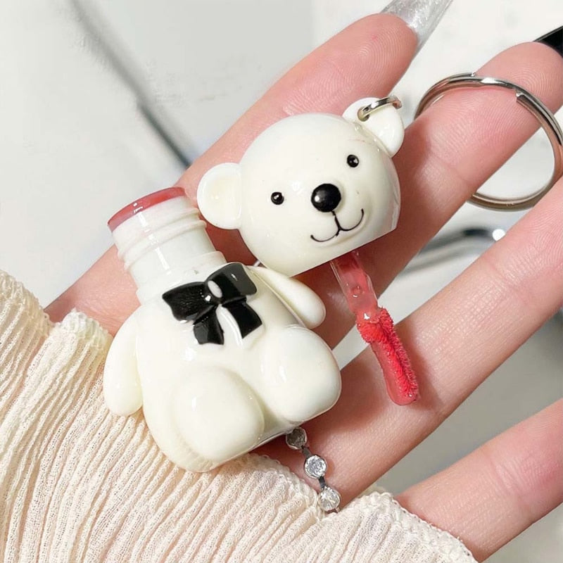 Keychain Mirror Lip Gloss Cute Bear Jelly Liquid Lipstick